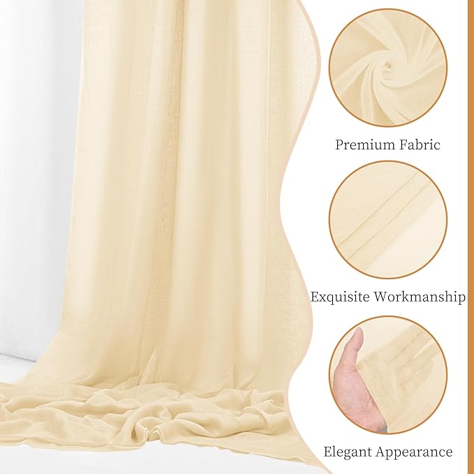 4 Panels Ivory Wedding Arch Draping Fabric Cheesecloth Fabric 35" x20FT Gauze Fabric Arch Drapes for Wedding Reception Sheer Backdrop Photo Background Household Curtain or Out Door Curtain