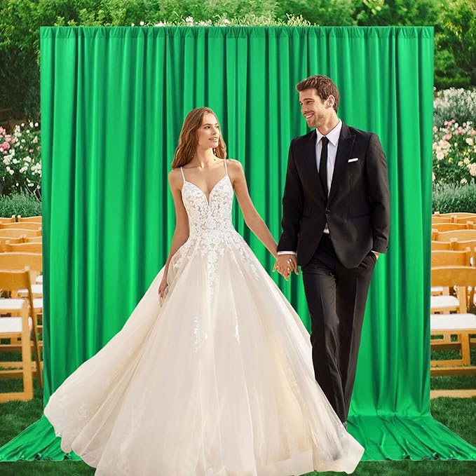 2 Panels Green Backdrop Curtain, 10 x 10 Feet Background Curtains for Parties, Weddings, Baby Showers, Bachelorette Halloween, Christmas Birthday Party Photoshoot Backdrop Curtains Decorations