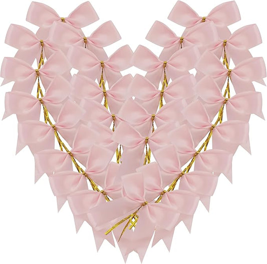 50pcs 3.5" Double Face Satin Pink Bows with Twist Ties Bows Wine Bows Tie with Fish Tail Cutting (Pink)