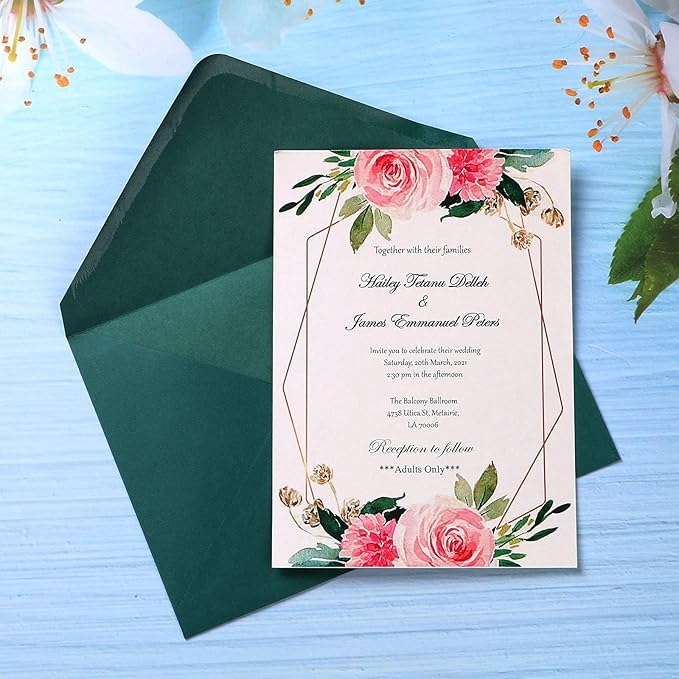 PONATIA 50 PCS/Pack A7 Emerald Green Envelopes, 5.25x7.5'', Perfect For 5x7'' Weddings Invitation Cards, Graduation, Acrylic Invitations, Photos, 5x7'' Envelopes For Invitations