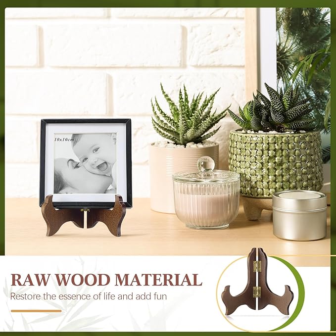 Tatuo 4 Packs Wooden Display Stand Decorative Plate Stands for Display Picture Frame Holder Easels (Brown,5 Inch)