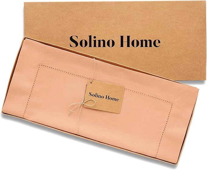 Solino Home Cotton Linen Peach Bloom Table Runner 72 Inches Long - Hemstitch Table Runner 14 x 72 Inch for Dresser, Dining