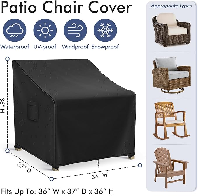 Patio Furniture Covers Waterproof for Chairs, Lawn Outdoor Chair Covers 2 Pack, Patio Chair Covers for Outdoor Furniture Fits up to 36W x 37D x 36H inches, Black