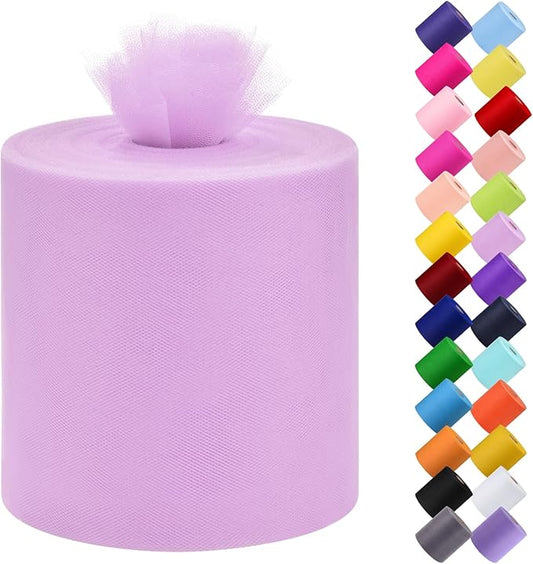 Tulle Fabric Roll, 6” by 200 Yards (600FT) Tulle Organza Fabric Spool for DIY Tutu Skirt Baby Shower Decor Wedding Backdrop Crafts Birthday Party Supplies(Lilac)
