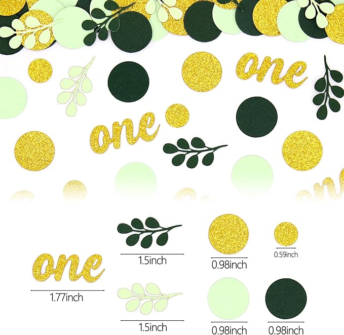 300PC Gold Glitter and Sage Green First Birthday Decorations for Girl/Boy Greenery Happy 1st Birthday Confetti for Table for Baby One Year Old Party Decor Supplies