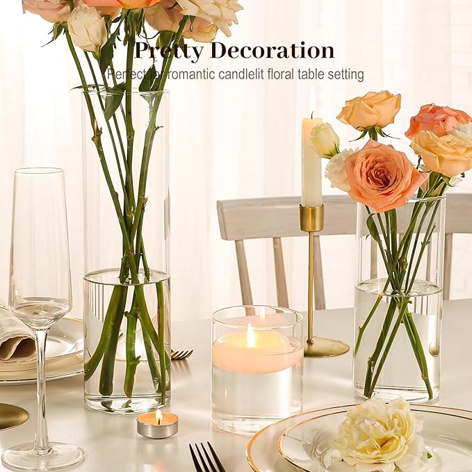 12 Pack Glass Cylinder Vases 4, 8, 12 Inch Tall Clear Vases for Centerpieces Wedding Decoration, Clear Glass Flower Vases Hurricane Floating Candle Holder for Party Table Home Decor