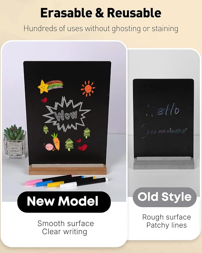 Uniclife 3 Pcs A4 Tabletop Chalkboard Sign with Stand & Chalk Markers, 8.3 x 11.7 Inch, Double-Sided Wooden Chalk Board Sign for Tables, Menu Board for Bar Restaurant Wedding