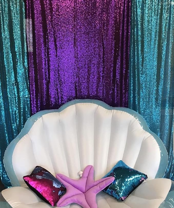 Poise3EHome Teal Sequin Backdrop Curtains, 4 PCS 3FT x 8FT Sequin Panels for Backdrop,Sequence Wedding Party Background Drapes
