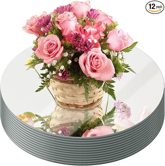 JAMBALAY Round Mirror Centerpieces for Tables, Set of 12 10" Glass Mirror Table Centerpieces, Circle Glass Mirror Trays, Mirror Candle Plates for Wedding Decorations and Party