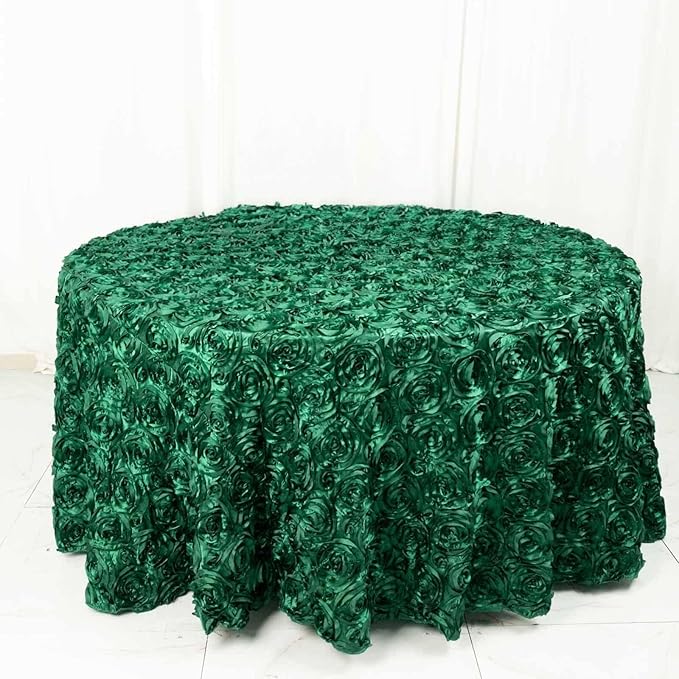 Efavormart 120" Hunter Emerald Green Grandiose 3D Rosette Satin Round Tablecloth for Wedding Party Event Decoration