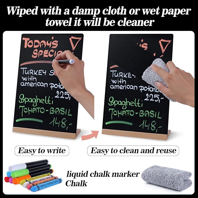 8 x 12 Chalkboard Sign, Reusable Double Sided Small Chalkboard Signs with Wooden Base Stand, Menu Chalk Board Sign Store Food Signs for Party, Tables Decoration, Bar and Restaurant (1 Pack)