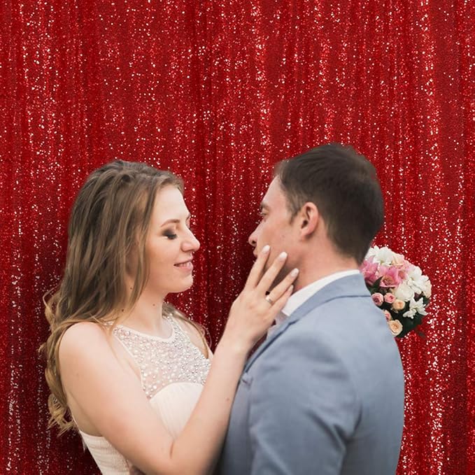 SquarePie Sequin Backdrop 6FT x 8FT Red Curtain Background for Wedding Party Christmas
