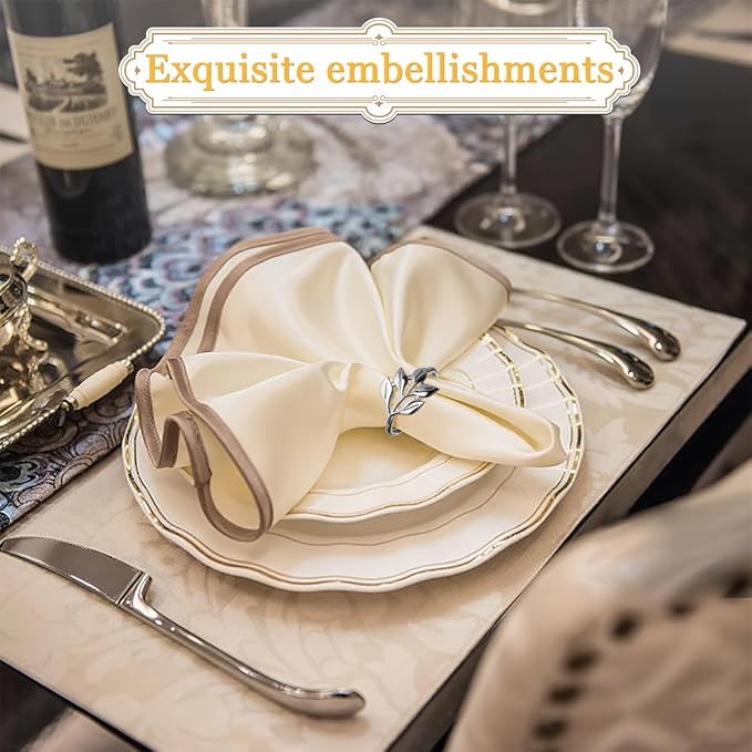 40 Pcs Leaf Napkin Rings Set, Silver Metal Napkins Rings Holders Bulk for Cloth Napkins Table Adornment for Wedding, Birthday, Thanksgiving, Christmas, Banquet, Dinning Table Decorations
