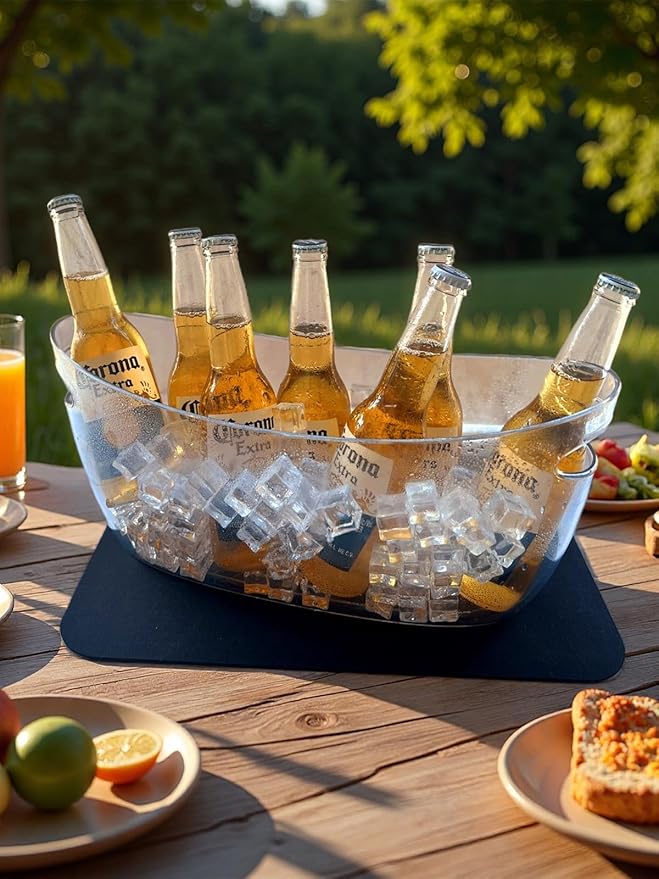 5.5L 16.7x6.4x7.3in Ice Bucket 1PCS with Drying Mat & Scoop for Parties, Mimosa Bar Supplies Beverage Tub for Champagne Beer Sparkling Wine, Acrylic Drink Cooler/Holder Food Grade Boat Shape