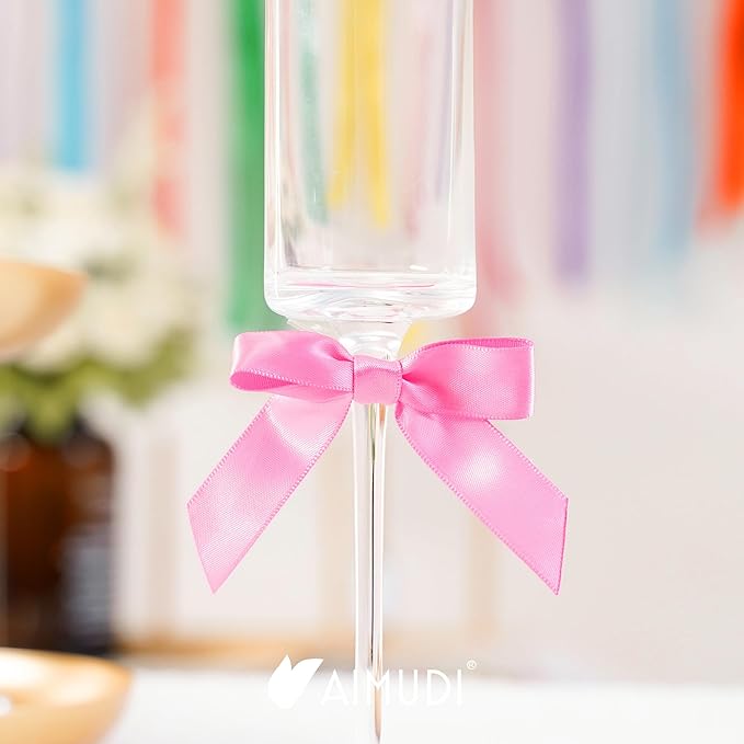 AIMUDI Hot Pink Bows 2.5" Pink Ribbon Valentine's Day Twist Tie Bow Pre Tied Bows Premade Bows for Crafts Treat Bags Cake Pop Party Decorations Candy Apple Box Wedding - 50 Counts