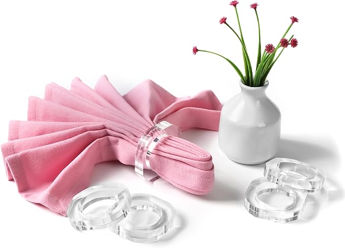 Clear Napkin Holder, Napkin Rings Set of 12, Fall Thanksgiving Christmas Napkin Rings, Festival Acrylic Napkin Ring Holders, Napkin Ring Bulk for Wedding, Party, Elegant Table Settings - CLEENTABLE