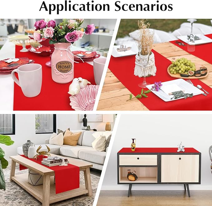 2 Pack Red Table Runner 12 x 90 Inch Solid Color Farmhouse Runners Coffee Table Dresser for Daily Party Home Decoration