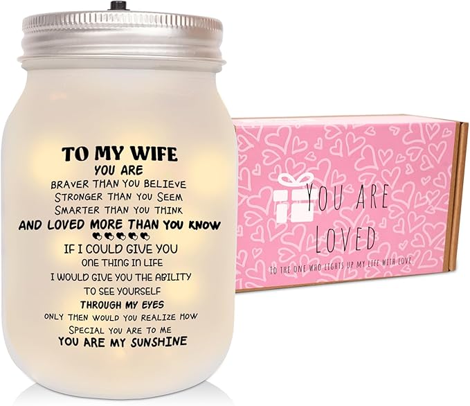 CNVOILA Valentines Day Gifts for Her, For Wife From Husband, Frosted Valentine Mason Jar, Stylish Home Decor, Anniversary Thoughtful Unique Present, Personalized Funny Gifts