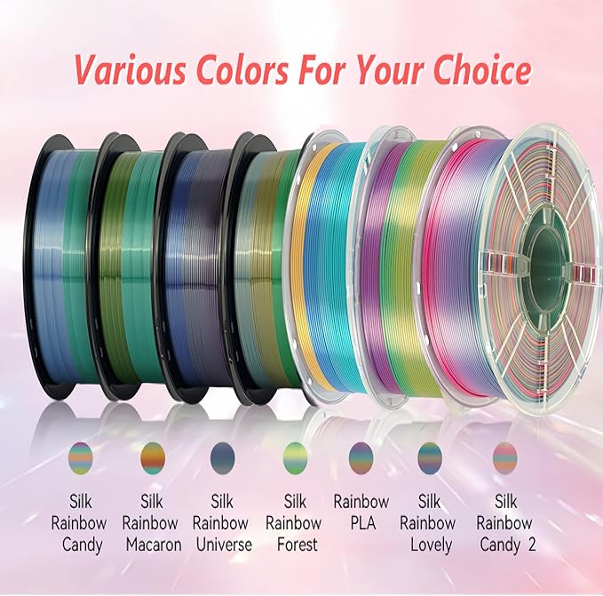 Kingroon 10KG Silk Rainbow PLA Filament Bundle, 1.75MM 3D Printing Filament, Color Changing, Dimensional Accuracy 0.02mm, Fits Most 3D Printers