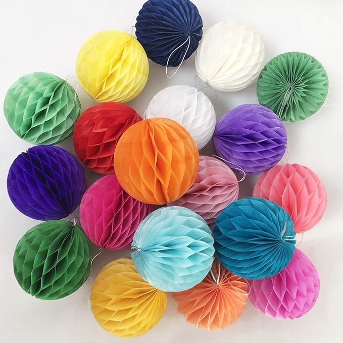 20pcs Honeycomb Decoration Paper Flower Balls Tissue Paper Pom Poms for Birthday Wedding Home Decor (3inch, Purple)
