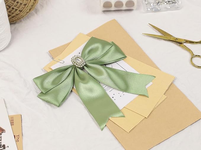 Sage Green Satin Ribbon 1-1/2 inch X Continuous 100 Yards, Single Face Polyester Ribbon Perfect for Gift Wrapping, Flower Bouquet, Wedding Decor, Crafts, Bow Making, Sewing and More