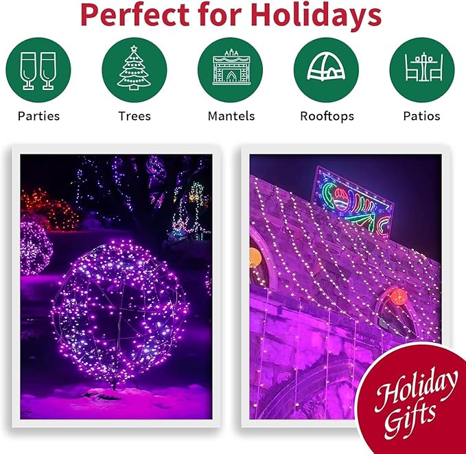 LAMPHOME 33ft Halloween Decorative Mini Lights, 100 LED Transparent Wire Fairy Starry String Lights Plug in, 11Lighting Modes, for Halloween Decoration Outdoor Xmas Tree Party Decoration (Purple)