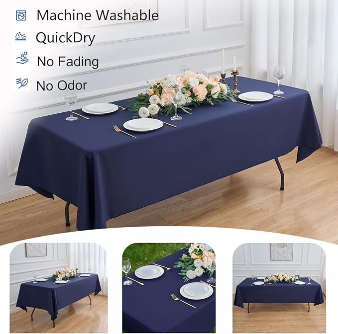 Navy Blue 6 Pack Polyester Table Cloth 60 x 126 Inch, Rectangle Tablecloths for 6 Foot Tables Washable Table Cloth for Party Wedding