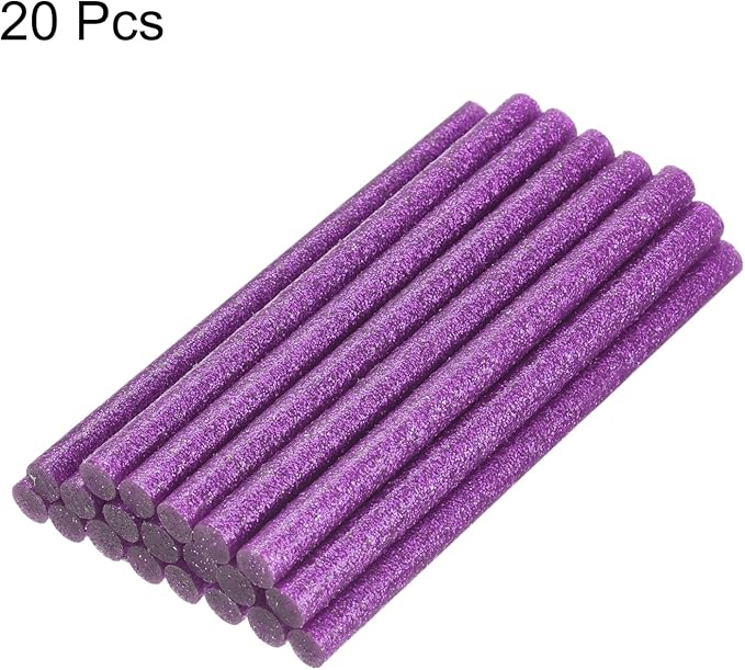 uxcell 20pcs Hot Glue Sticks for Glue Gun 7mm/0.27-inch x 4-inch Mini Hot Melt Adhesive Glue Stick Glitter Purple