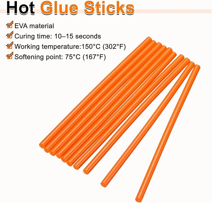 HARFINGTON 10pcs Hot Glue Sticks 0.28" Dia x 5.91" Long EVA Mini Hot Melt Adhesive Glue Stick for Hot Melt Gun Wood Plastic Glass Flowers Fabrics Foam, Orange