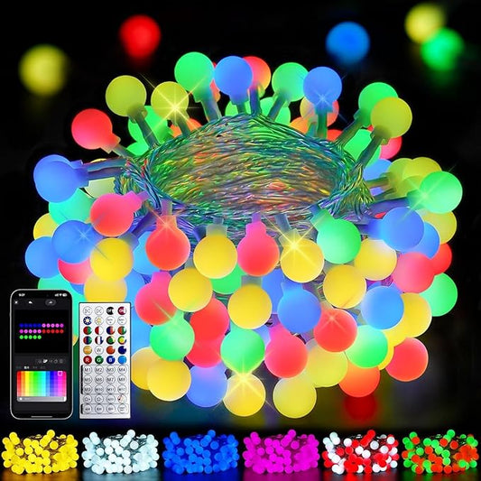 78ft Smart Color Changing Christmas Lights, 200 LED RGB Globe String Lights App Control with Remote & Timer, Music Sync Fairy Light Plug in Waterproof for Christmas Decoration Indoor Outdoor Bedroom