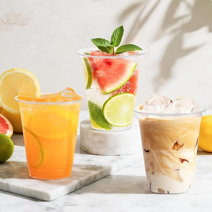 12 oz Clear Plastic Cups - 300 Count Disposable Wine Cup for Party, 12 Ounce Drinking Cups Bulk, PET Cocktail Glasses for Smoothie, Fruit, and Cold Beverage