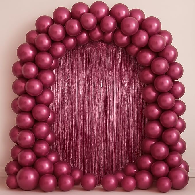 3 Pack 3.3 x 6.6 ft Burgundy Foil Fringe Backdrop Curtains, Tinsel Streamers Party Decorations, Fringe Backdrop for Birthday, Baby Shower, Gender Reveal, Graduation