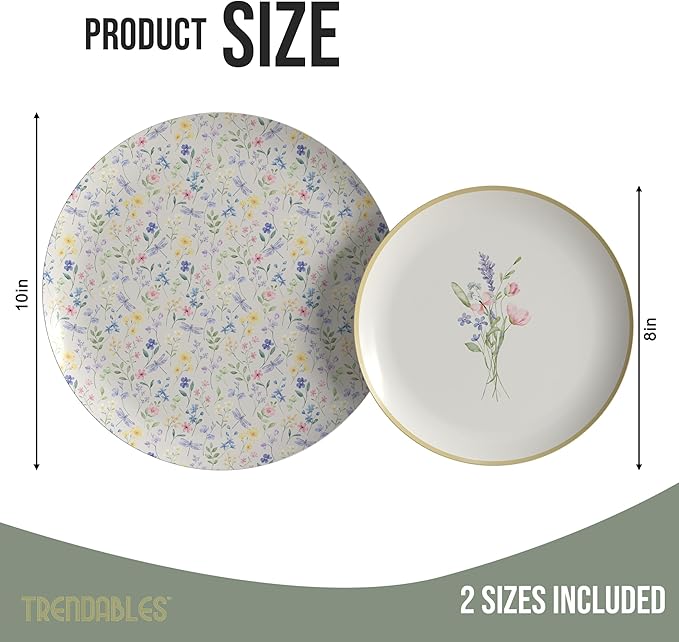 Trendables Heavy Duty Paper Plates Set For 16 Guests - 16 Each Of 8-inch And 10-inch Disposable Plates For Party - Fancy 32 Piece Dinnerware Set For All Occasions | Floral Design, Charm