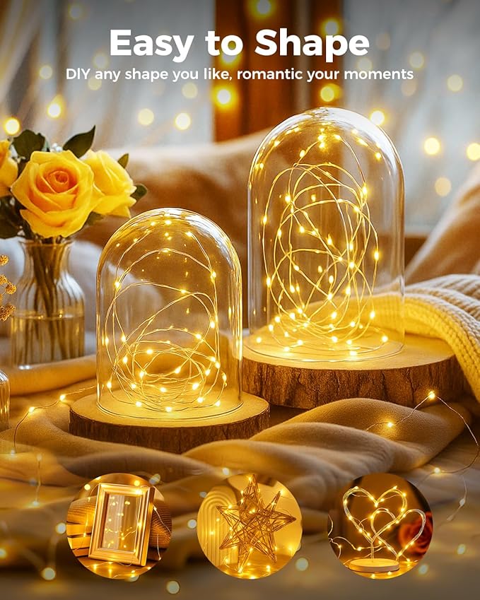 btfarm 50 Pack Fairy Lights Battery Operated, 7FT 20 LED Mini String Lights Waterproof Silver Wire for Mason Jars Centerpiece Table Crafts Bedroom Christmas Decoration, Warm White