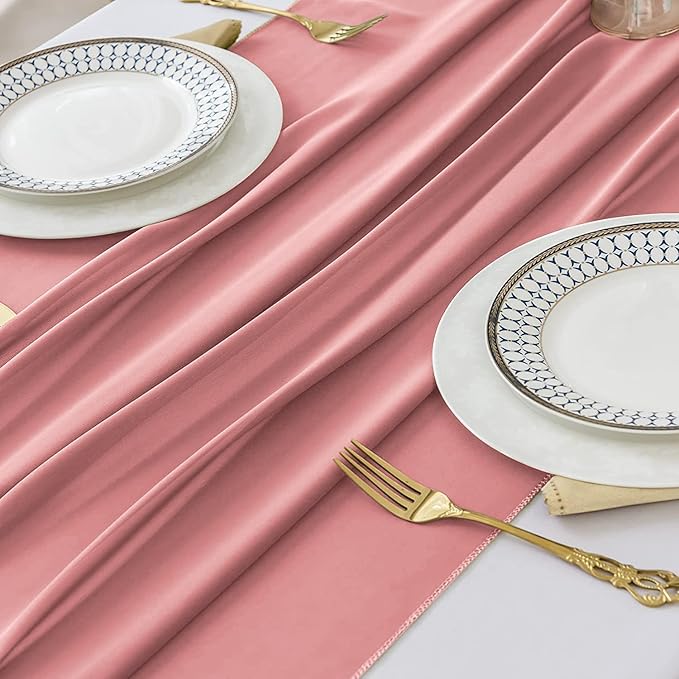 2 Pack 10 Ft Chiffon Table Runner Blush Pink Gauze Long Table Runners 27x120 Inches Sheer Tulle Table Runner for Rustic Wedding Reception Bridal Shower Decorations Birthday Party