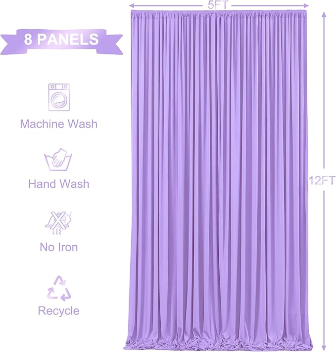 40ft x 12ft Lavender Backdrop Curtains Wrinkle Free Backdrop Curtain for Wedding Parties Lilac Fabric Backdrops Drapes Back Drop Cloth Bridal Shower Stage Curtains Wedding Decorations for Reception