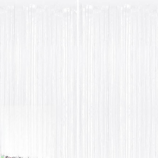 2Pack White Metallic Tinsel Foil Fringe Curtains, White Streamer Backdrop Curtains for Birthday Party Decorations, Fringe Backdrop for Wedding Foil Curtain Backdrop for Bachelorette Party Disco Party