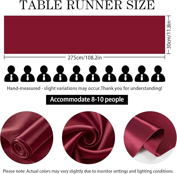 SHEJIZE 20 Pack Wine Red SatinTable Runner 12x108 Inches Long, Bright Silky Smooth Satin Table Runner Table Decor for Wedding Banquet Christmas Prom Event Birthday Party