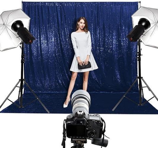 Poise3EHome 6Ft x 8Ft Navy Blue Sequin Backdrop Curtain, Glitter Thick Satin Sequin Background Drapes, Sparkly Backdrop for Weddings, Parties, Xmas, Thanksgiving Decor