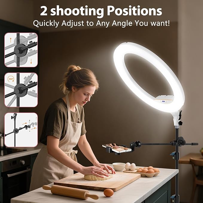 Ring Light 22inch Kit: Ring Light Tripod for iPhone ipad,with 75" Tripod/LCD Display/4 Phone Tablet Clips/2 USB Ports,LED RingLight for Barber Makeup Tattoo TikTok Video Recording Vlog (White)