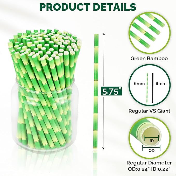 5.75 inch Short Bamboo Paper Straws & Stirrers for Cocktail and Coffee - 100% Biodegradable and Compostable [500 Counts]