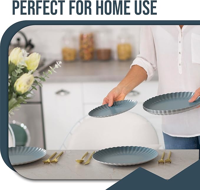 Trendables Scalloped Paper Plates 8.5 Inch & 10.5 Inch 40 Pcs Dinner Plate Set Fancy Disposable Plates for Party for 20 Guests 20 X 8 & 20 X 10 Large & Small Paper Plate Set for Parties Slate Blue