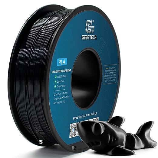 Geeetech Silk PLA Filament 1.75mm for 3D Printer, Metal-Like Shiny 3D Filament 1kg (2.2lbs) 1 Spool, Dimensional Accuracy +/- 0.02 mm, Silk Black