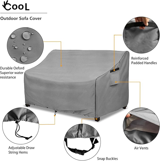 okcool Heavy Duty Patio Sofa Cover, 100% Waterproof 3-Seater Outdoor Sofa Cover Fits up to 79W x 38D x 35H Inches, Lawn Patio Furniture Covers,Grey