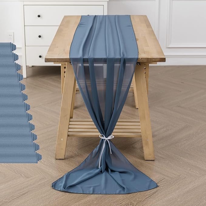 12Pack 9ft Chiffon Table Runner 14x108 Inch Sheer Romantic Table Runner for Wedding Birthday Party Bridal Shower Outdoor Decoration-Dusty Blue
