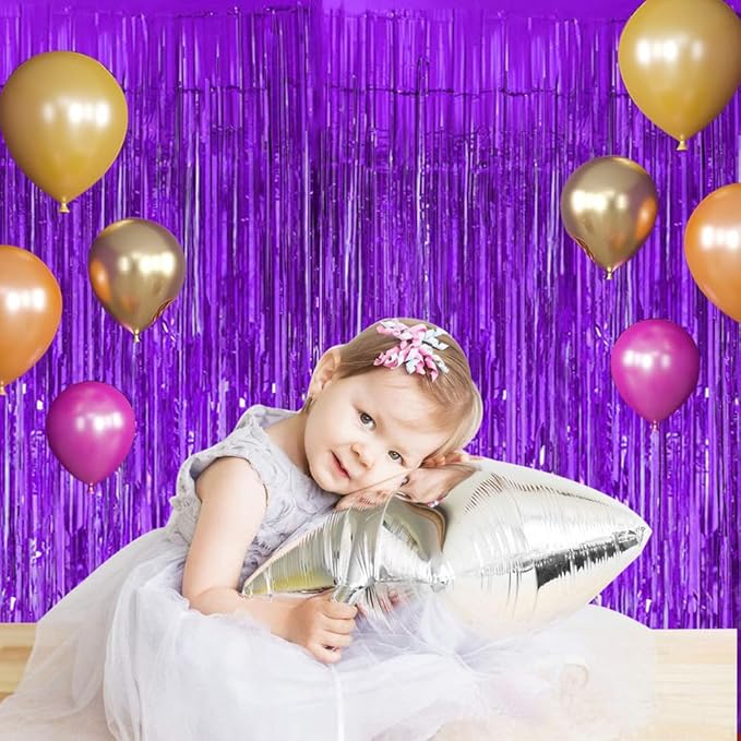 BEISHIDA 4 Pcs Purple Door Streamers Tinsel Curtain Party Streamers Backdrop Fringe Foil Wall Background for Birthday Halloween Wedding Party Decoration(3.28 ft x 6.56 ft)