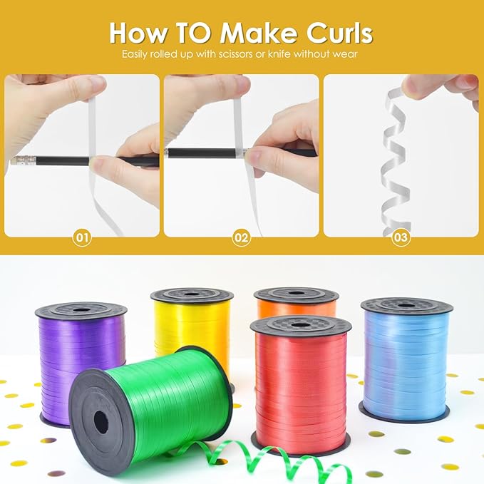 Gold Curling Ribbon, Balloon String 500 Yard for Gift Wrapping, Curly Ribbons, 3/16" for Florist Flower, St Patricks Day, Valentines Day