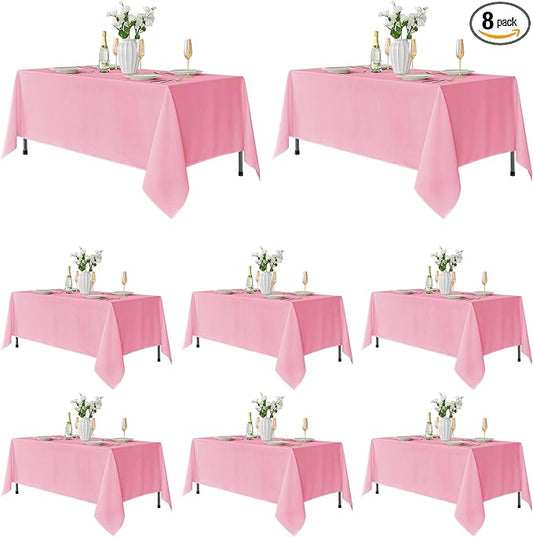 Fitable 8 Pack Table Cloth Rectangle Table: Stain and Wrinkle Resistant Tablecloth Rectangular, Washable Polyester Tablecloths for Wedding Party Dining Banquet Event Catering(Pink, 70x108 Inch)