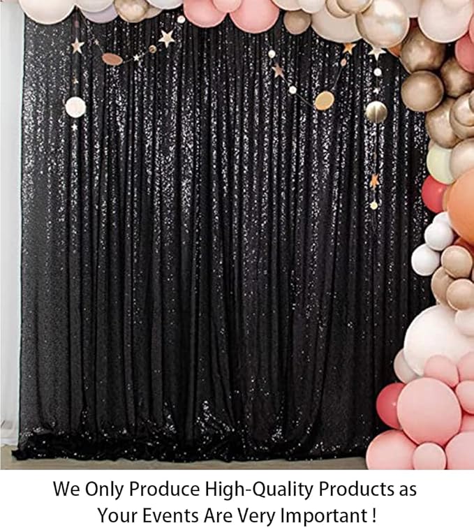 ShinyBeauty 4FTx8FT Black Sequin Backdrop,Sequin Photo Booth Backdrop,Sparkling Photography Prop Shimmer Backdrop Curtain for Birthday Party Decoration