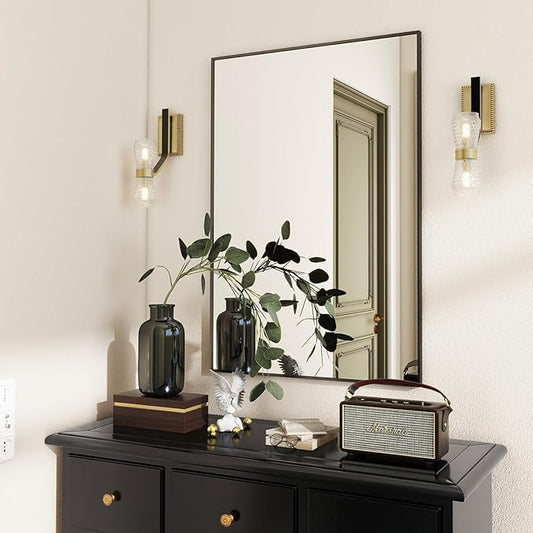 BEAUTYPEAK Black Bathroom Wall Mirror - 26" x 38" Rectangular Mirror with Metal Frame, Hangs Horizontal or Vertical for Living Room Bedroom Bathroom Entryway